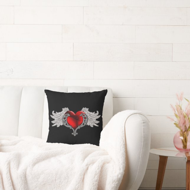 Goth Heart mit Angel Wings Throw Kissen (Liege)