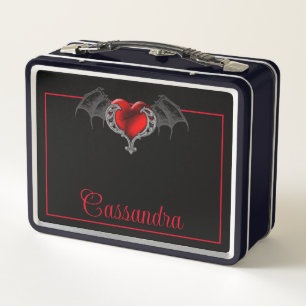 Goth Heart mit Fledermausflügeln personalisiert Metall Brotdose