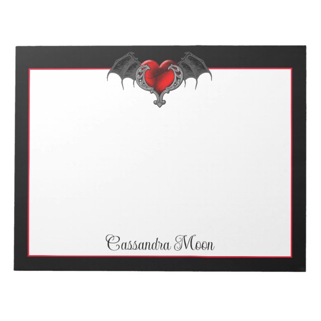 Goth Heart with Bat Wings Personalisiert Notizblock (Vorderseite)