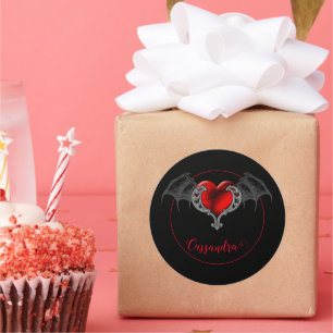 Goth Heart with Bat Wings Personalisiert Runder Aufkleber
