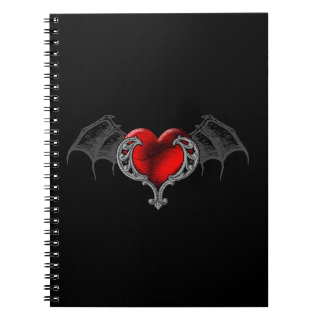 Goth Heart with Bat Wings Spiral Notebook Notizblock (Vorderseite)