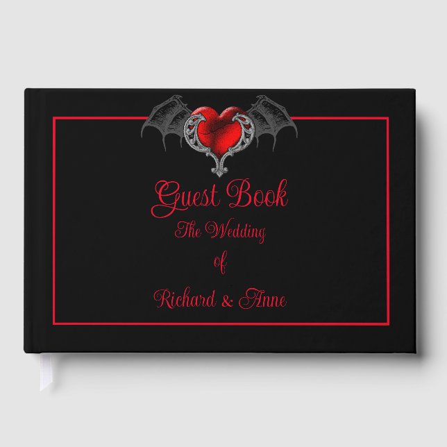 Goth Heart with Bat Wings Wedding Gästebuch (Vorderseite)
