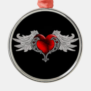 Goth Herz mit Engelsflügeln Silbernes Ornament