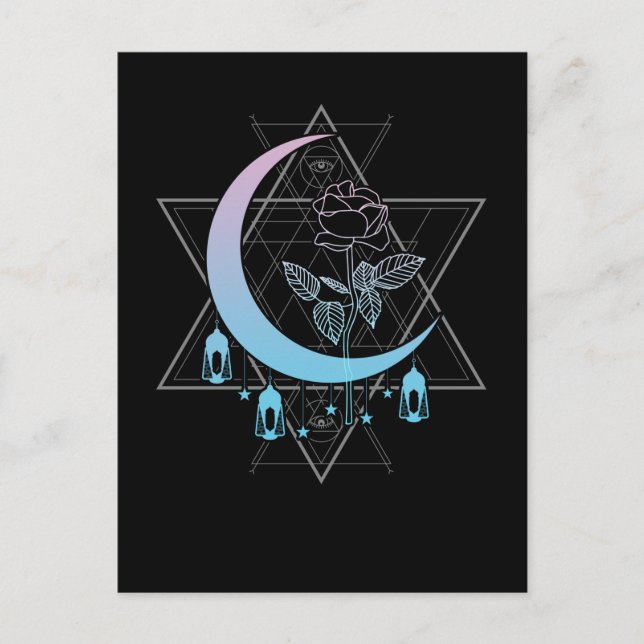 Goth Hexenmond Rose Skull Geometric Crescent Moon Postkarte (Vorderseite)