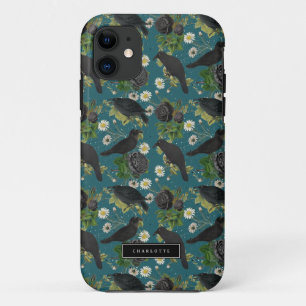 Goth Krähen & schwarze Rosen tiefblaue Muster Case-Mate iPhone Hülle