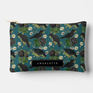 Goth Krähen & schwarze Rosen tiefblaue Muster Zubehörtasche