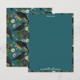 Goth Krähen und schwarze Rosen, tiefes Teal-Muster Dankeskarte