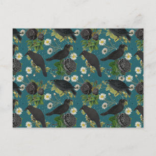 Goth Krähen und schwarze Rosen, tiefes Teal-Muster Feiertagspostkarte
