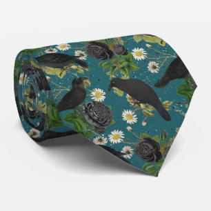 Goth Krähen und schwarze Rosen, tiefes Teal-Muster Krawatte