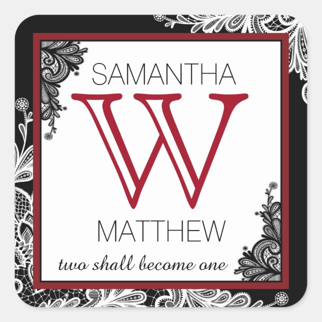 Goth Lace Wedding Geschenketikett Quadratischer Aufkleber (Vorderseite)