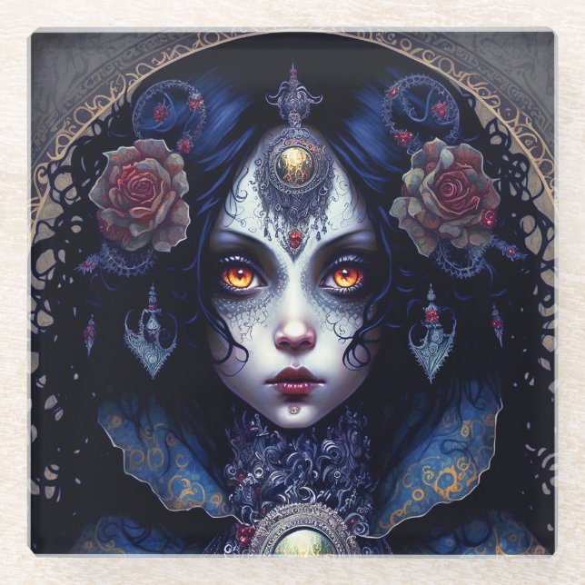 Goth Lady Gothic Fantasy Art Glasuntersetzer (Vorderseite)