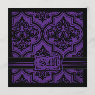 Goth Lila Black Damask Hochzeitseinladungen Einladung