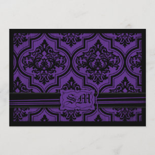Goth Lila Black Damask Wedding Envelope Einladung