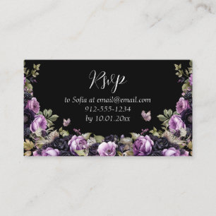 Goth Lila & Black Moody Florals Quinceañera Begleitkarte