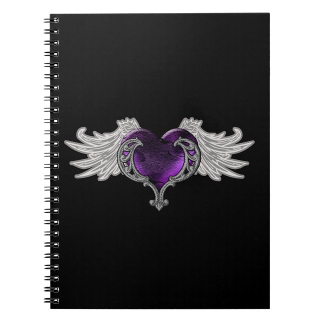 Goth Lila Heart mit Angel Wings Notebook Notizblock (Vorderseite)