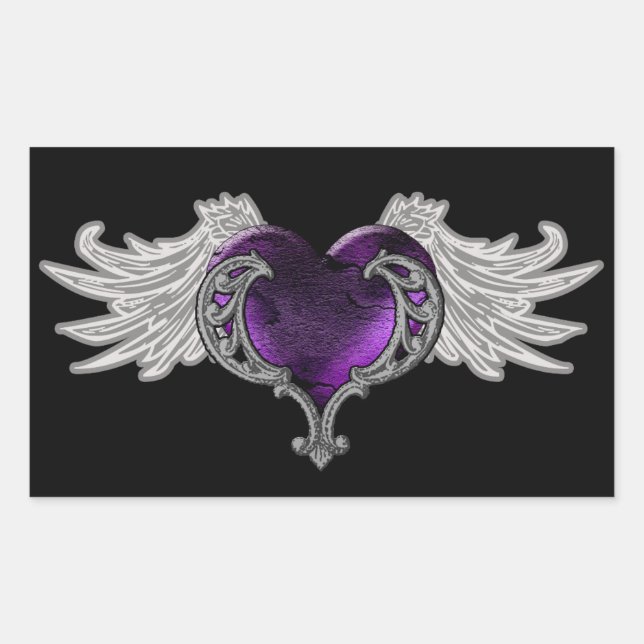 Goth Lila Heart mit Angel Wings Sticker (Vorderseite)