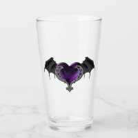 Goth Lila Heart with Bat Wings Glass Cup