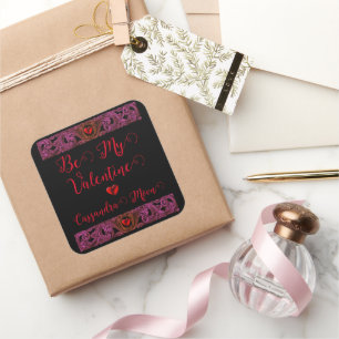 Goth Lila Ornament mit Herz Personalisiert Quadratischer Aufkleber