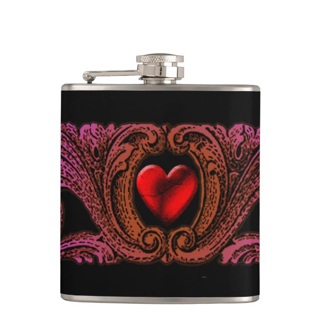 Goth Lila Ornament mit Herzflasche Flachmann (Vorderseite)