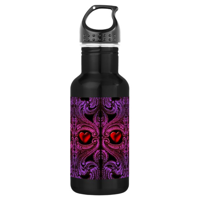 Goth Lila Ornament with Heart Edelstahlflasche (Vorderseite)