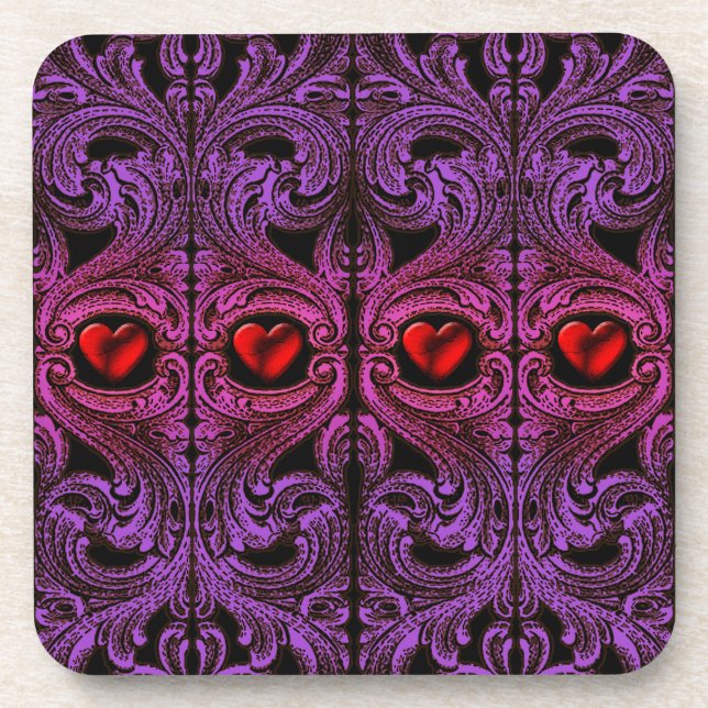 Goth Lila Ornament with Heart Getränkeuntersetzer (Vorderseite)