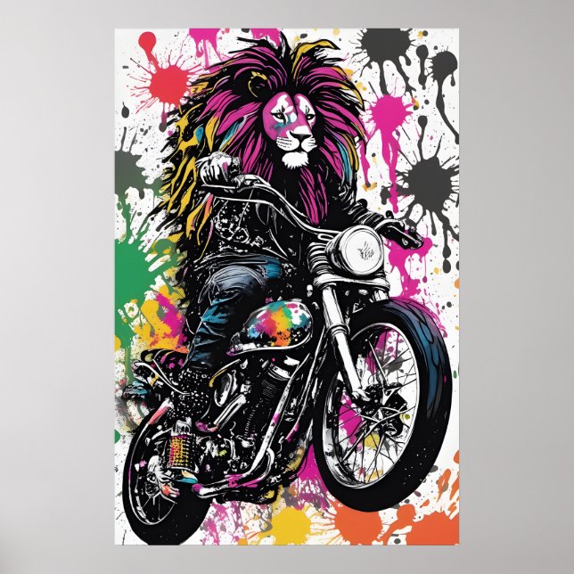 Goth-Löwe-Biker-Plakat - Dunkles Kunstwanddekorati Poster (Vorne)