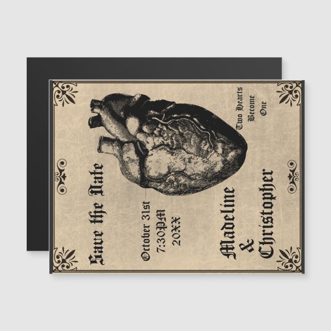 Goth Macabre Heart Gothic Save the Date Magnet (Vorne/Hinten)