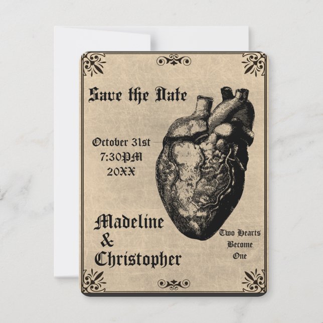 Goth Macabre Herzgotik Save the Date Einladung (Vorderseite)