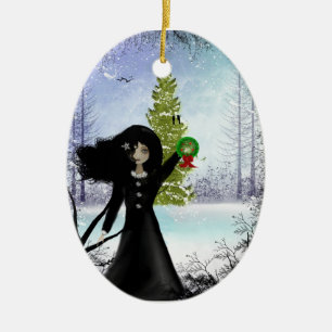 Goth Mädchen-frohe Weihnacht-Verzierung Keramik Ornament