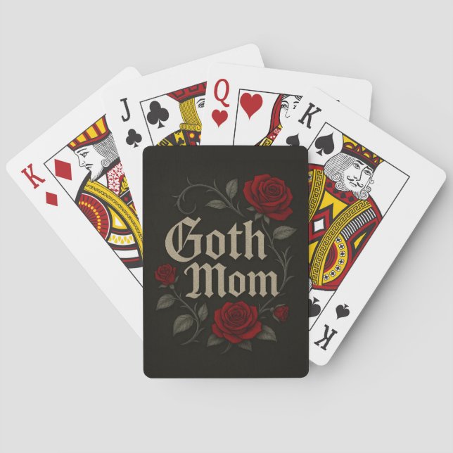 Goth Mama Rote Rose Floral Viktorianisch Typografi Spielkarten (Rückseite)