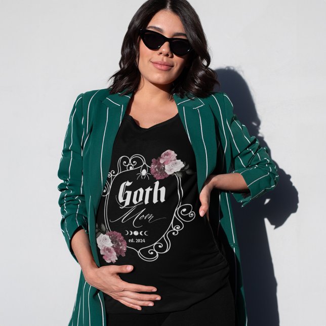 Goth Mama Schwangerschaft Ankündigung Blumenkohl W Tri-Blend Shirt (Goth Mom Pregnancy Announcement Floral Crest T-Shirt)
