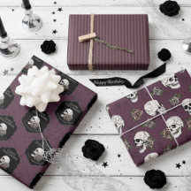 Goth Maroon Lila Skulls und Stripes Halloween