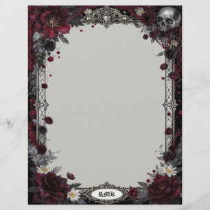 Goth mit roten und weißen Blumen und Schädel-Papet Briefbogen