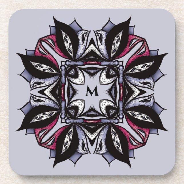 Goth Monogram Black Lila Gothic Mandala Getränkeuntersetzer (Vorderseite)