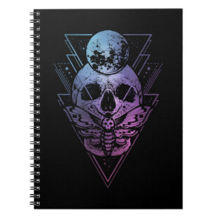 Goth Moon Skull Gothic Wicca Crescent Lunar Moth Notizblock