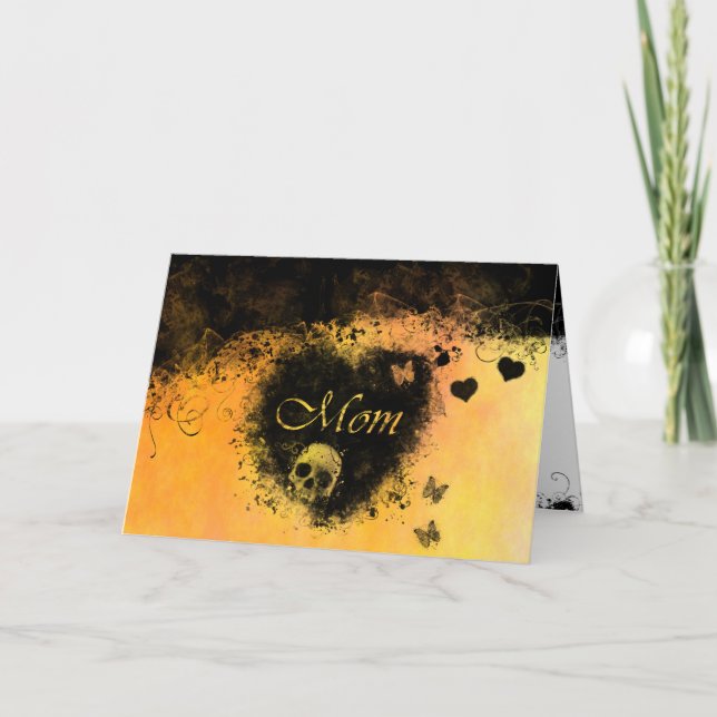 Goth Mothers Day Hearts, Skull, Schmetterlinge Karte (Vorderseite)