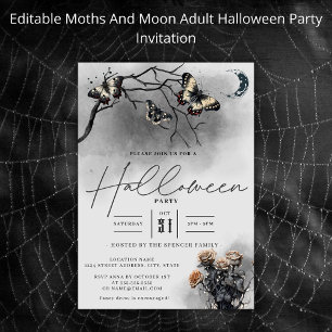 Goth Moths and Moon Black Adults Halloween-Party Einladung