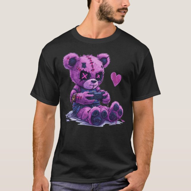 Goth Pastel Cute Creepy Kawaii Gamer Teddy Bear Ga T-Shirt (Vorderseite)