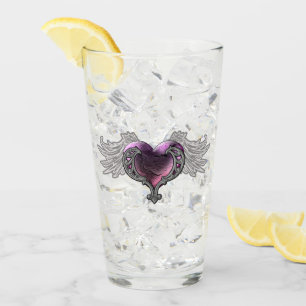 Goth Pink Heart mit Angel Wings Glass Cup Glas