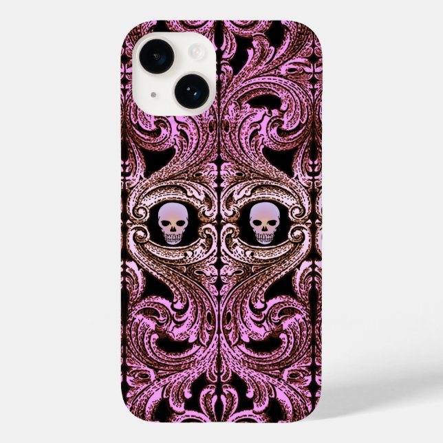 Goth Pink Ornament mit Skull iPhone Case (Rückseite)