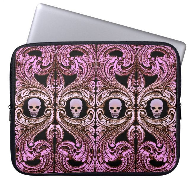 Goth Pink Ornament mit Skull Laptopschutzhülle (Vorderseite)