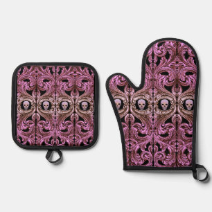 Goth Pink Ornament mit Skull Ofenhandschuh & Topflappen-Set
