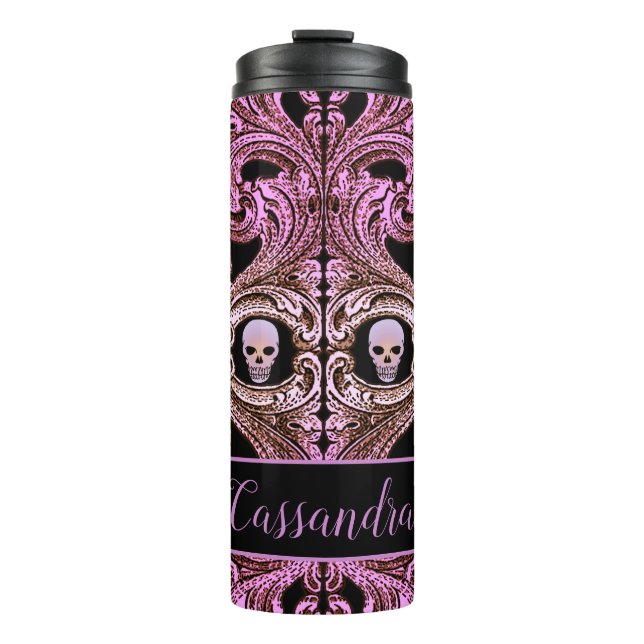 Goth Pink Ornament mit Skull Personalisiert Thermosbecher (Vorderseite)