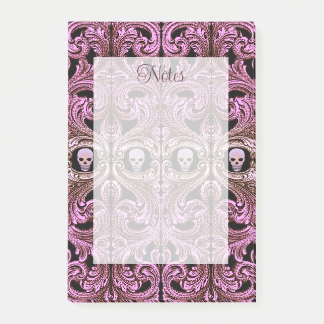 Goth Pink Ornament mit Skull Post-it Klebezettel (Vorderseite)