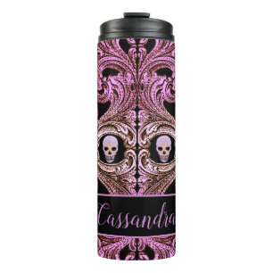 Goth-Pink-Schmuck mit personalisiertem Totenkopf Thermosbecher