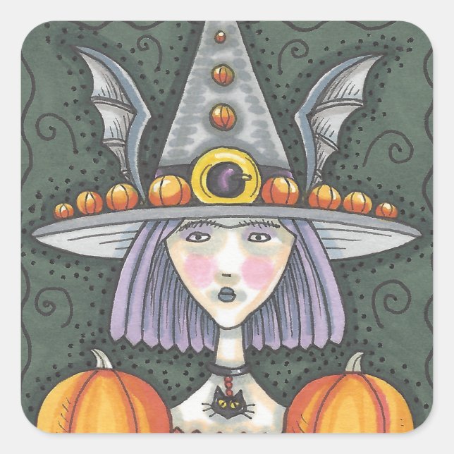 GOTH PUMPKIN WITCH HALLOWEEN STICKERS SHEET Squ (Vorderseite)