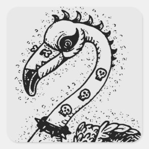 GOTH PUNK ROCKER FLAMINGO, SKULLS, SPIKED HAAR QUADRATISCHER AUFKLEBER