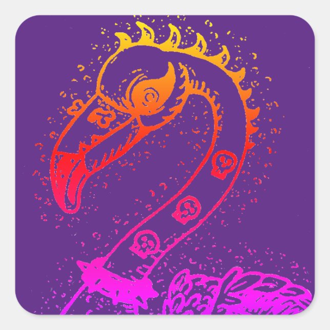 GOTH PUNK ROCKER FLAMINGO, SKULLS, SPIKED HAAR QUADRATISCHER AUFKLEBER (Vorderseite)