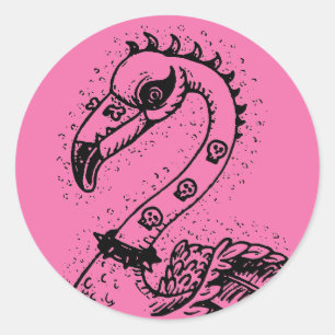 GOTH PUNK ROCKER FLAMINGO, SKULLS, SPIKED HAAR RUNDER AUFKLEBER