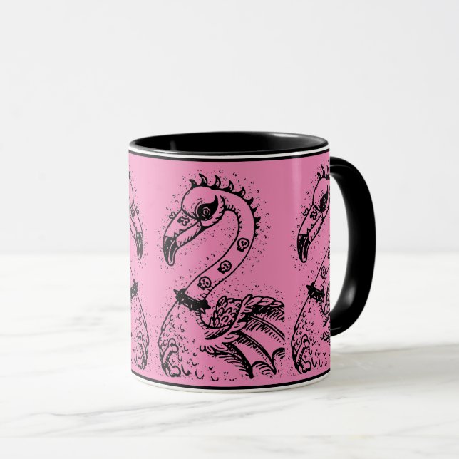 GOTH PUNK ROCKER FLAMINGO, SKULLS, SPIKED HAAR TASSE (VorderseiteRechts)